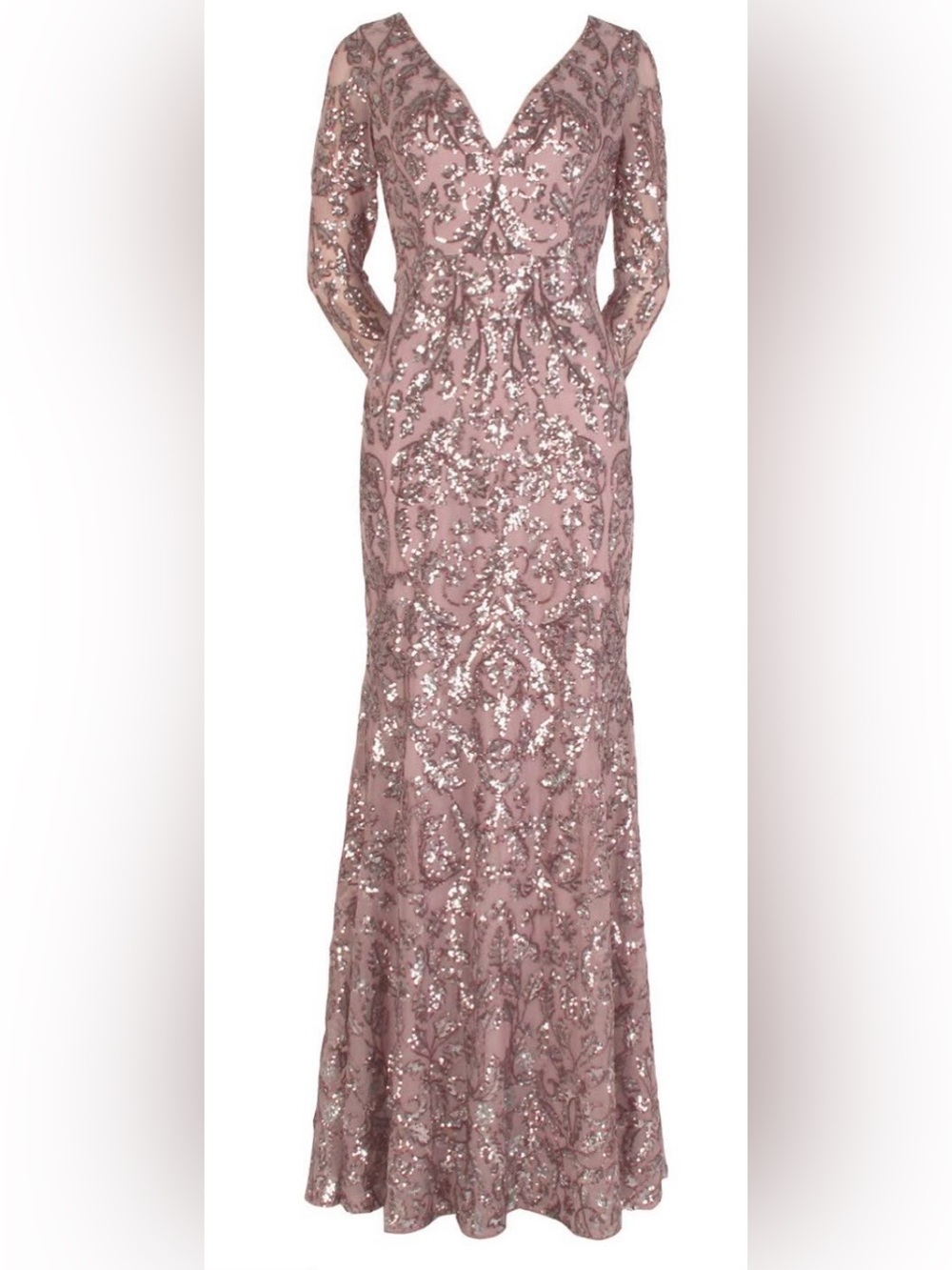 Adrianna Papell Blush Pink Long-Sleeve Sequin Gown